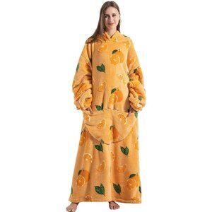 ⭐Sweat Orange Warm Giant Hoodie Thick Flannel Blanket with Sleeve